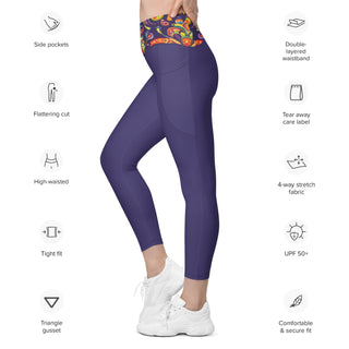 Leggings High Waist with Pockets Workout Purple Patterned Pants