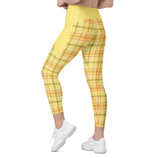 Yellow Plaid Leggings with Pockets