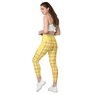 Yellow Plaid Leggings with Pockets