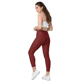 Leggings High Waist with Pockets Workout Athletic Red Leopard Print Pants