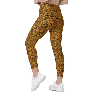 Orange Leggings with Black Leopard Print by Ellen Jean - Leggings with Pockets