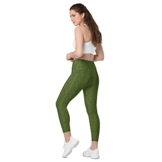 Leggings High Waist with Pockets Workout Athletic Green Leopard Print Pants