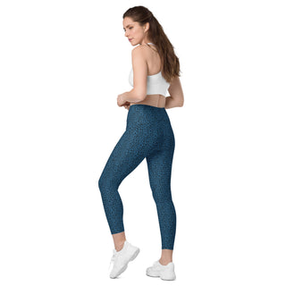 Leggings High Waist with Pockets Workout Athletic Blue Leopard Print Pants