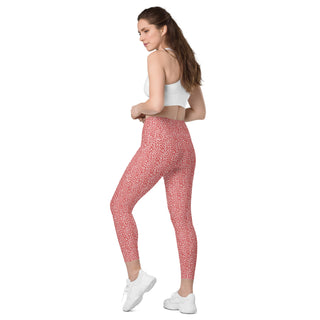 Leggings High Waist with Pockets Workout Athletic Red Leopard Print Pants