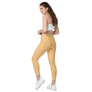 Leggings High Waist with Pockets Workout Athletic Orange Leopard Print Pants