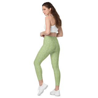 Leggings High Waist with Pockets Workout Athletic Green Leopard Print Pants