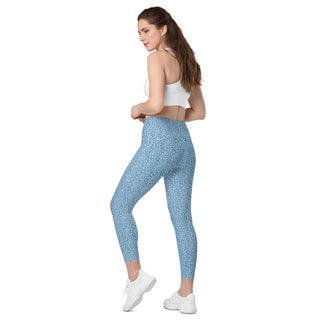 Leggings High Waist with Pockets Workout Athletic Blue Leopard Print Pants