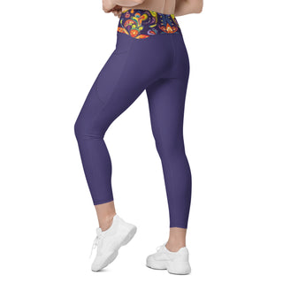 Leggings High Waist with Pockets Workout Purple Patterned Pants