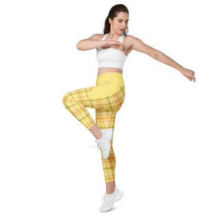 Yellow Plaid Leggings with Pockets