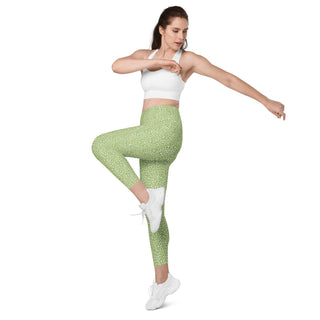 Leggings High Waist with Pockets Workout Athletic Green Leopard Print Pants