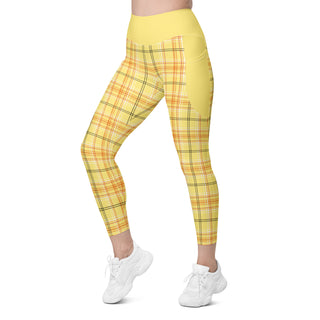 Yellow Plaid Leggings with Pockets