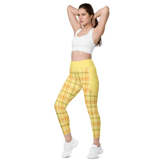 Yellow Plaid Leggings with Pockets