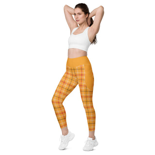 Orange Plaid Leggings with Pockets by Ellen Jean