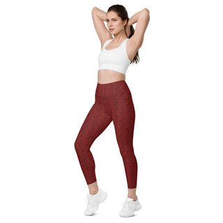 Leggings High Waist with Pockets Workout Athletic Red Leopard Print Pants