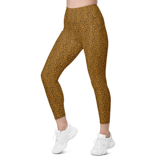 Orange Leggings with Black Leopard Print by Ellen Jean - Leggings with Pockets