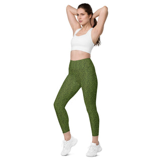 Leggings High Waist with Pockets Workout Athletic Green Leopard Print Pants