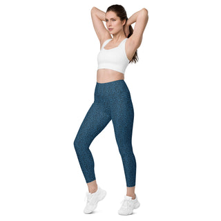 Leggings High Waist with Pockets Workout Athletic Blue Leopard Print Pants