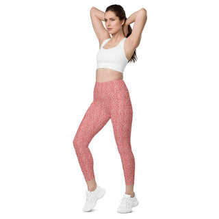 Leggings High Waist with Pockets Workout Athletic Red Leopard Print Pants