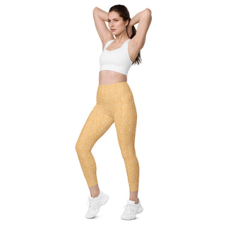 Leggings High Waist with Pockets Workout Athletic Orange Leopard Print Pants