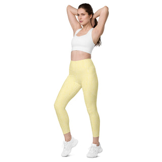 Yellow Leggings with White Leopard Print by Ellen Jean - Leggings with Pockets