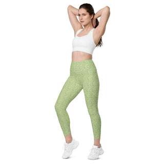 Leggings High Waist with Pockets Workout Athletic Green Leopard Print Pants