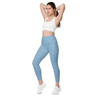 Leggings High Waist with Pockets Workout Athletic Blue Leopard Print Pants