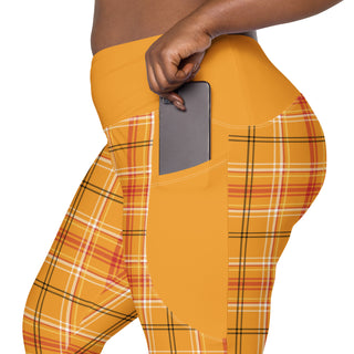 Orange Plaid Leggings with Pockets by Ellen Jean