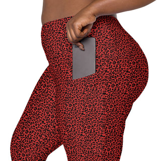 Leggings High Waist with Pockets Workout Athletic Red Leopard Print Pants