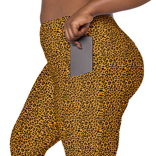 Orange Leggings with Black Leopard Print by Ellen Jean - Leggings with Pockets