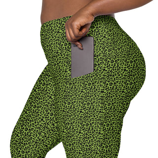 Leggings High Waist with Pockets Workout Athletic Green Leopard Print Pants