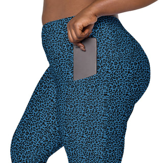 Leggings High Waist with Pockets Workout Athletic Blue Leopard Print Pants