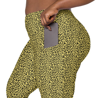 Yellow Leggings with Black Leopard Print by Ellen Jean - Leggings with Pockets