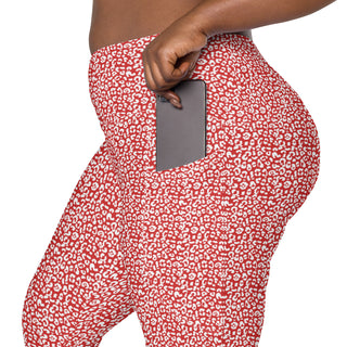 Leggings High Waist with Pockets Workout Athletic Red Leopard Print Pants