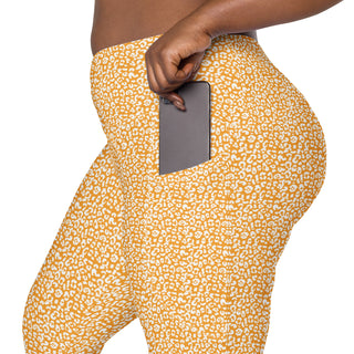 Leggings High Waist with Pockets Workout Athletic Orange Leopard Print Pants