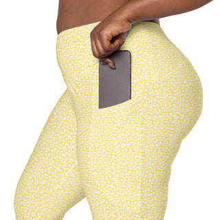 Yellow Leggings with White Leopard Print by Ellen Jean - Leggings with Pockets