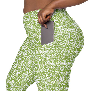 Leggings High Waist with Pockets Workout Athletic Green Leopard Print Pants