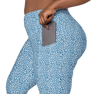 Leggings High Waist with Pockets Workout Athletic Blue Leopard Print Pants