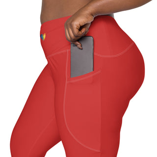 Leggings High Waist with Pockets Workout Athletic Compression Red Jogging Pants