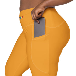 Leggings High Waist with Pockets Workout Athletic Compression Orange Jogging Pants