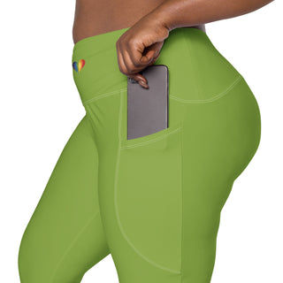 Leggings High Waist with Pockets Workout Athletic Compression Green Jogging Pants