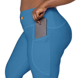 Leggings High Waist with Pockets Workout Athletic Compression Blue Jogging Pants