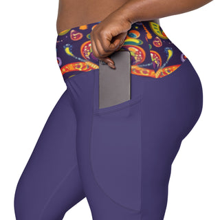 Leggings High Waist with Pockets Workout Purple Patterned Pants