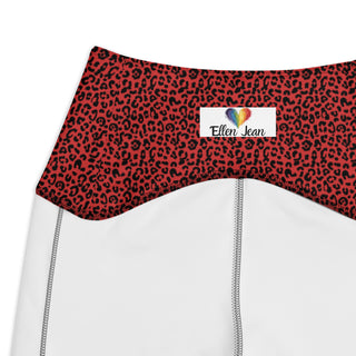 Leggings High Waist with Pockets Workout Athletic Red Leopard Print Pants