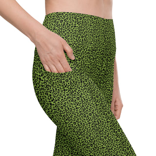 Leggings High Waist with Pockets Workout Athletic Green Leopard Print Pants