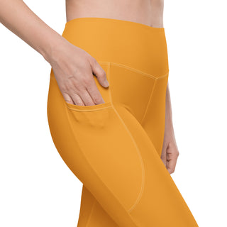 Leggings High Waist with Pockets Workout Athletic Compression Orange Jogging Pants