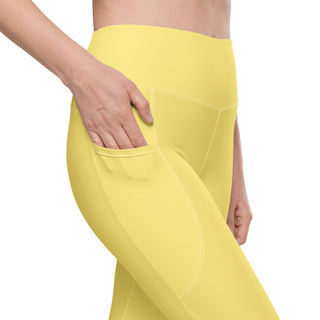 Leggings High Waist with Pockets Workout Athletic Compression Yellow Jogging Pants