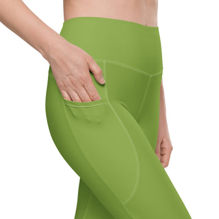 Leggings High Waist with Pockets Workout Athletic Compression Green Jogging Pants