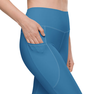 Leggings High Waist with Pockets Workout Athletic Compression Blue Jogging Pants