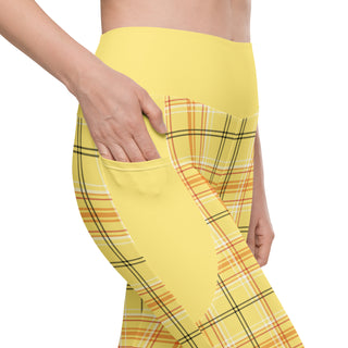 Yellow Plaid Leggings with Pockets