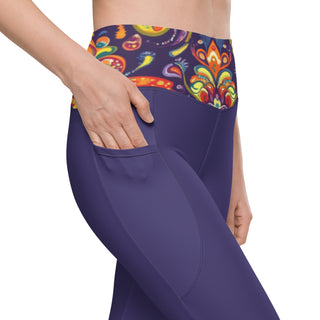 Leggings High Waist with Pockets Workout Purple Patterned Pants